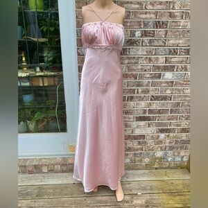 Vintage 90s Pastel Pink Beaded Halter/Multi Way Prom Formal Dress